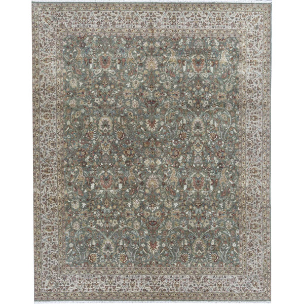 Bokara Rug Co., Inc. HandKnotted HighQuality Green and Cream Area Rug